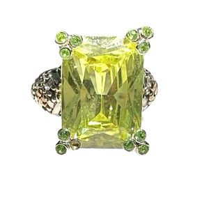 STERLING SILVER LIME GREEN FACETED STONE COCKTAIL RING SIZE 7